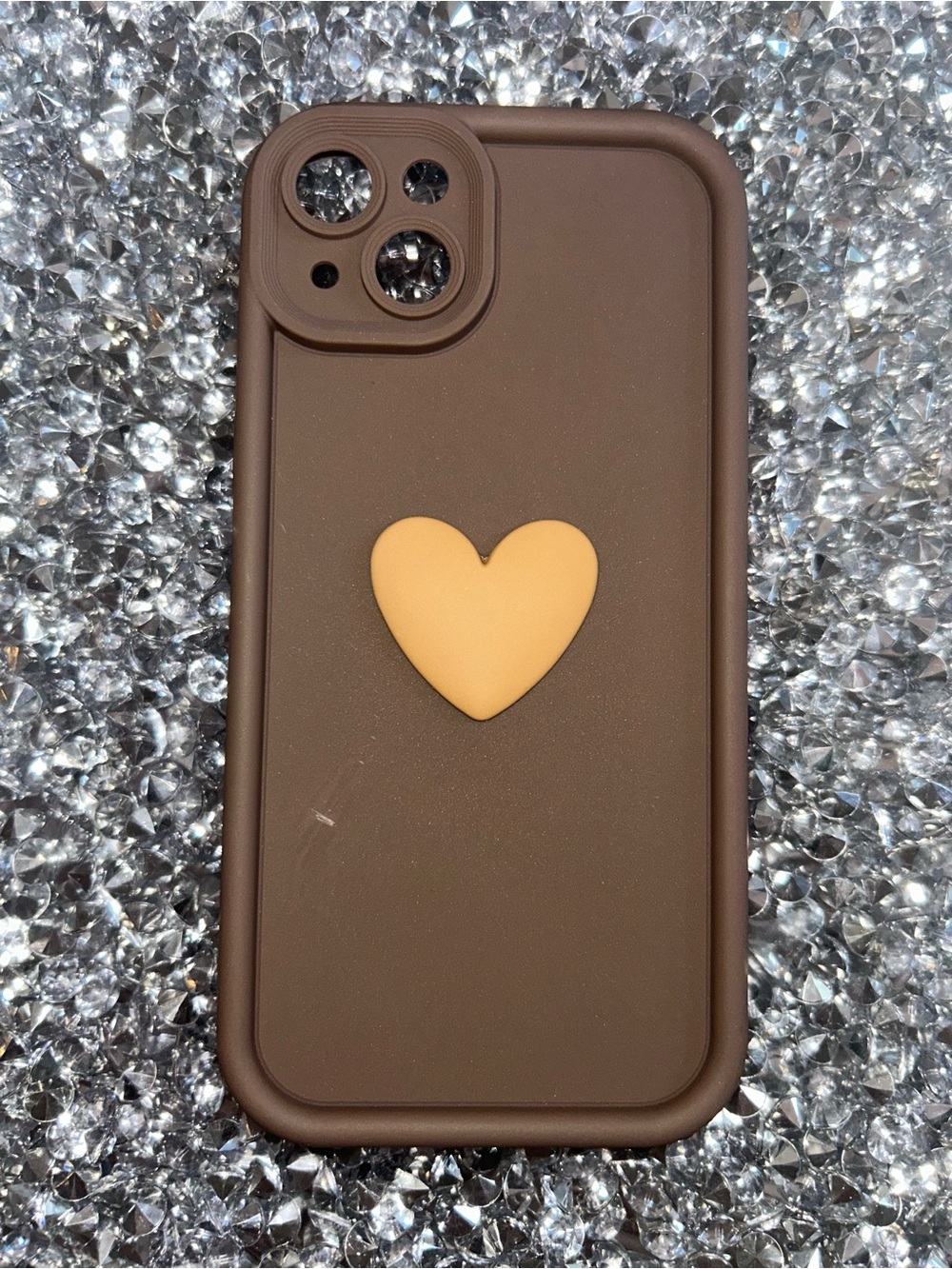 Brown Silicone Heart Phone Case - Brand Unspecified iPhone 15 plus